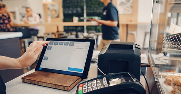 Tablet screen up close in small business